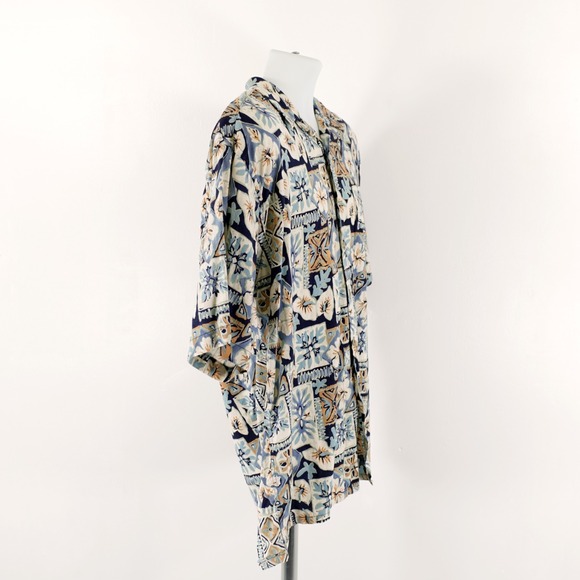 Pierre‎ Cardin Large Blue Cotton Floral Button Down Tropical Shirt Short Sleeve - Picture 8 of 10